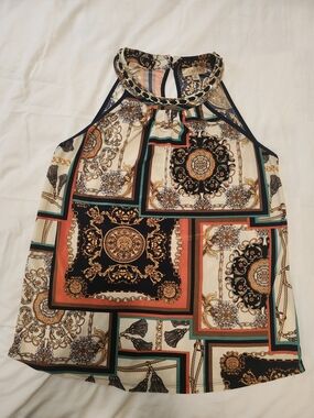 Lavish Baroque Print Halter Camisole - Cream, Black, Orange, Teal